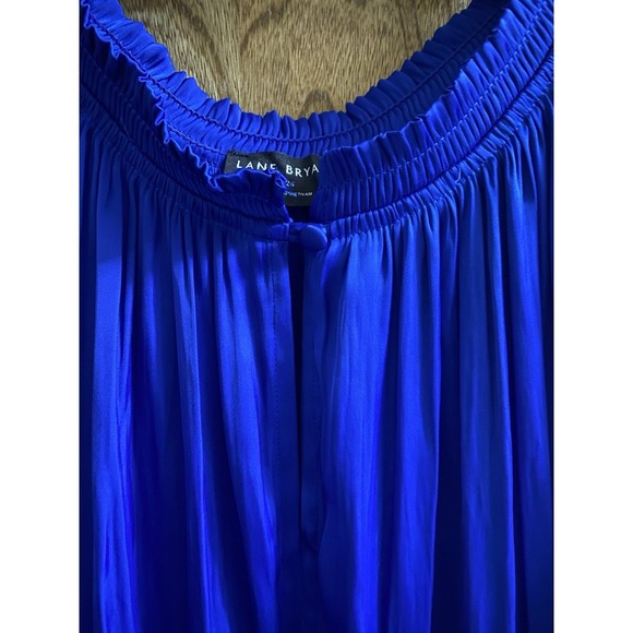Lane Bryant Satin Smocked-Neck Tie-Waist Dress Royal Blue Sz 24 Flowy Light - Picture 5 of 12